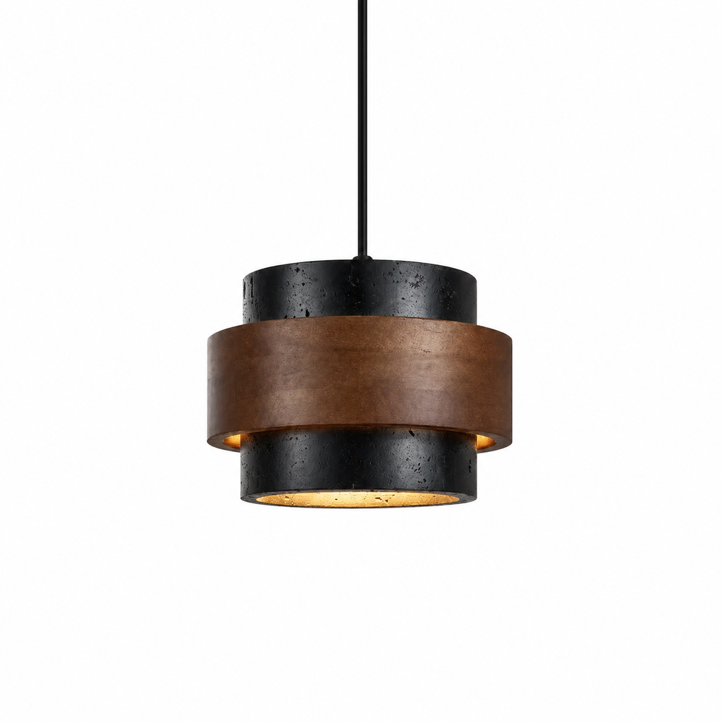 Modern Tiered Cylinder Travertine Pendant Light