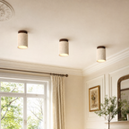 Modern Cylindrical Travertine Wood Flush Mount Ceiling Light