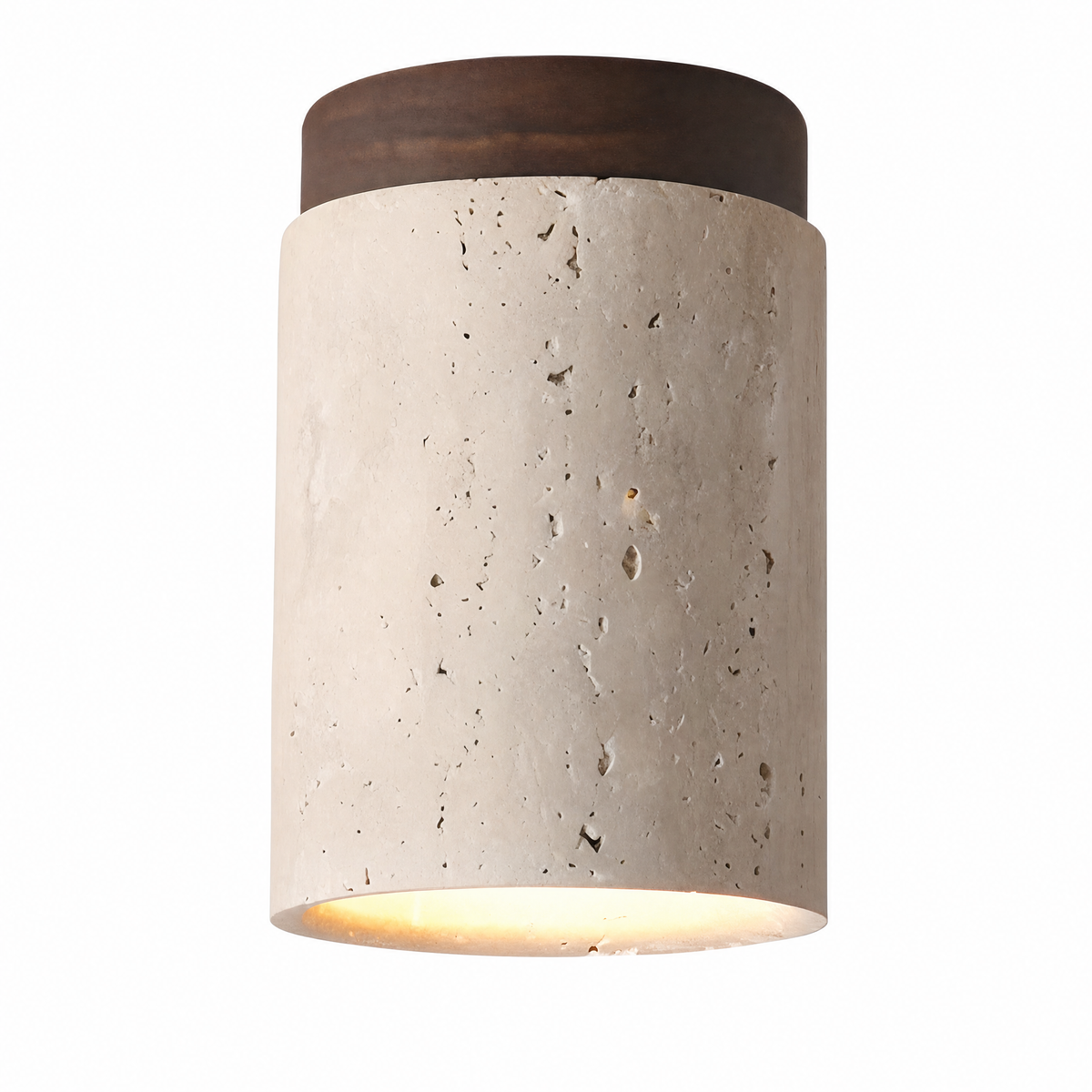 Modern Cylindrical Travertine Wood Flush Mount Ceiling Light