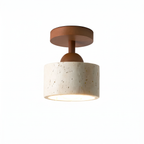 Modern Dome & Cylinder Travertine Wood Semi Flush LED Ceiling Light