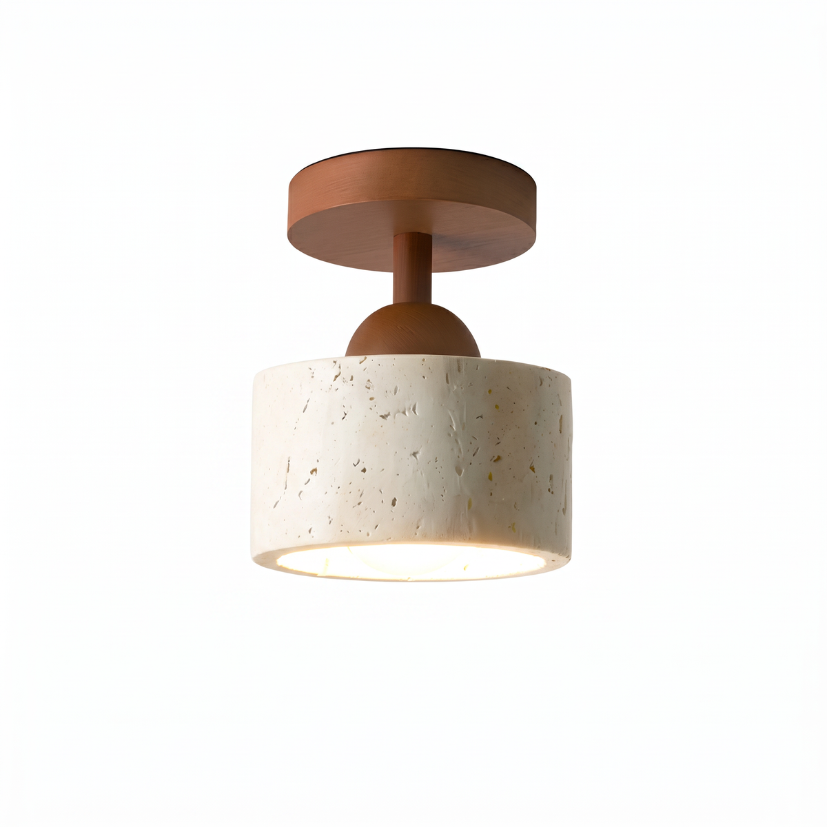 Modern Dome & Cylinder Travertine Wood Semi Flush LED Ceiling Light