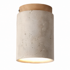 Modern Cylindrical Travertine Wood Flush Mount Ceiling Light