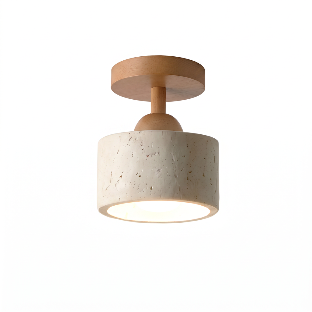 Modern Dome & Cylinder Travertine Wood Semi Flush LED Ceiling Light