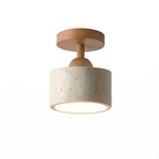Modern Dome & Cylinder Travertine Wood Semi Flush LED Ceiling Light