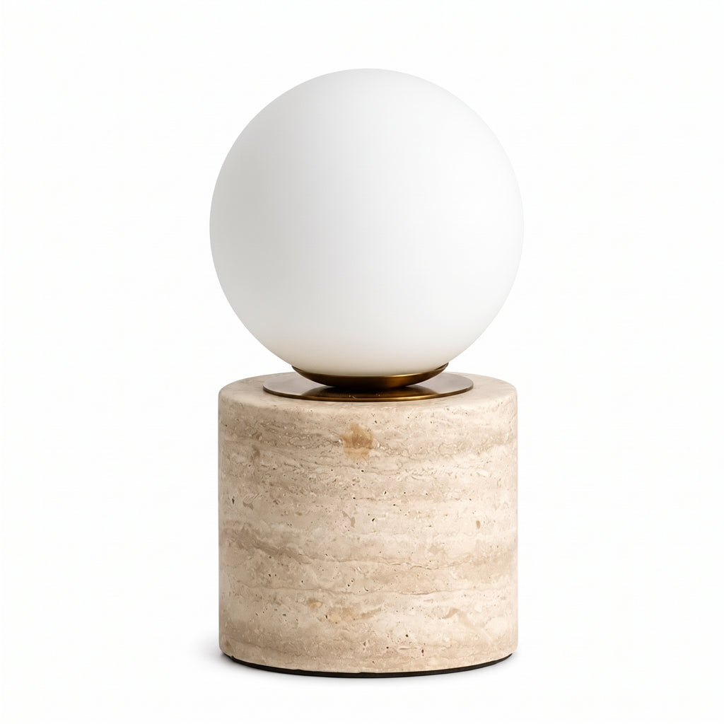 Wabi Sabi Globe Glass Travertine Table Lamp