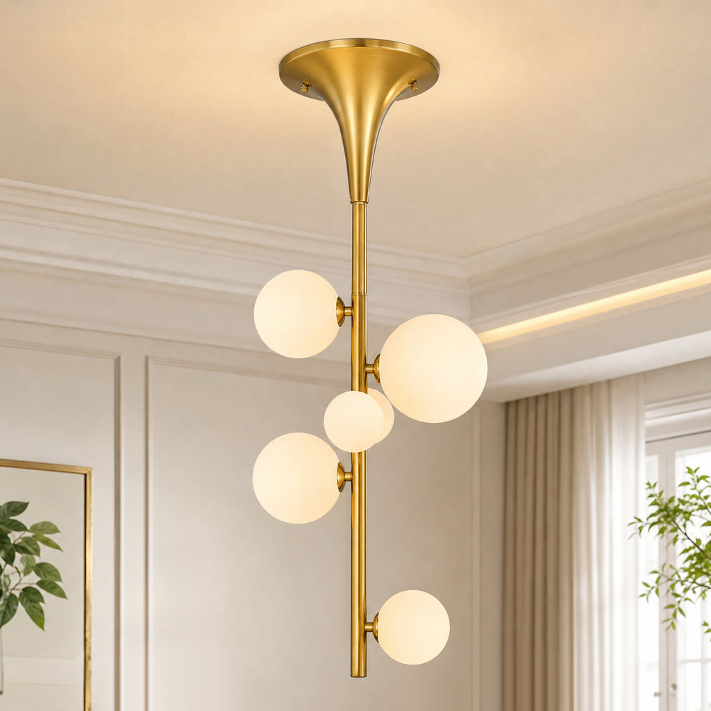 Milky White Glass Globe Trumpet Shape Semi Flush Mount Ceiling Light