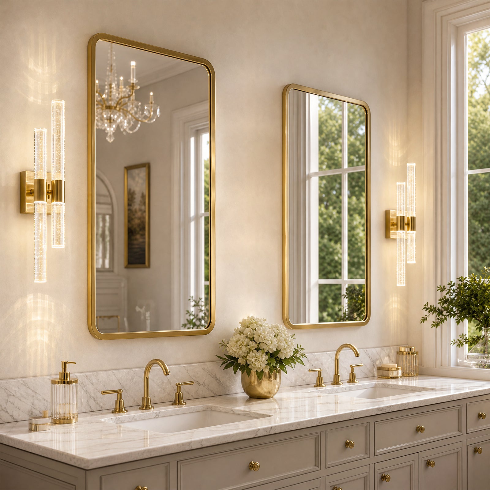 Contemporary Luxury Asymmetric Dual Bubble Crystal Tube LED Wall Sconce