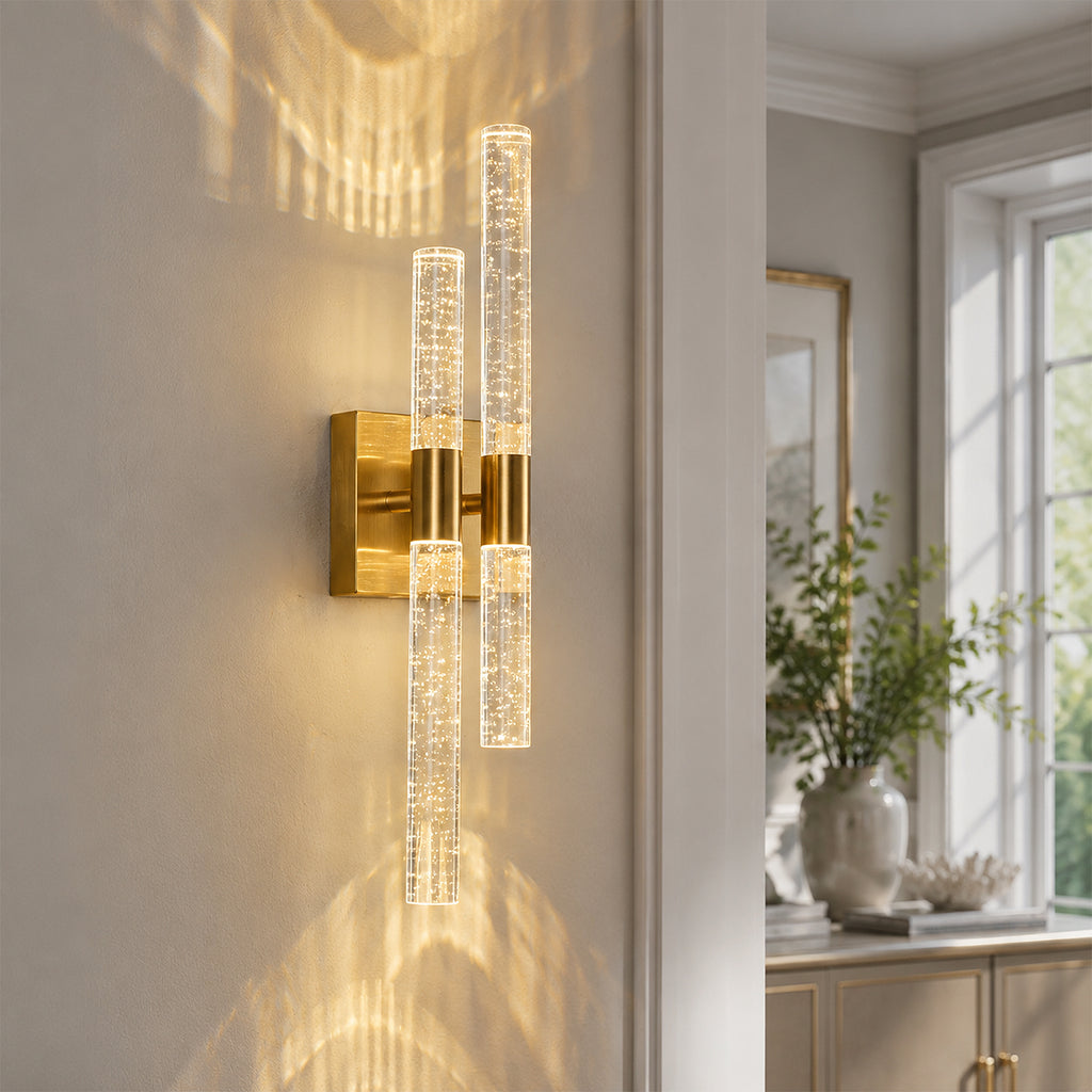 Contemporary Luxury Asymmetric Dual Bubble Crystal Tube LED Wall Sconce