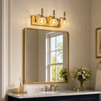 Vintage Embossed Textured Glass Curved Metal Arm Bathroom Vanity Light