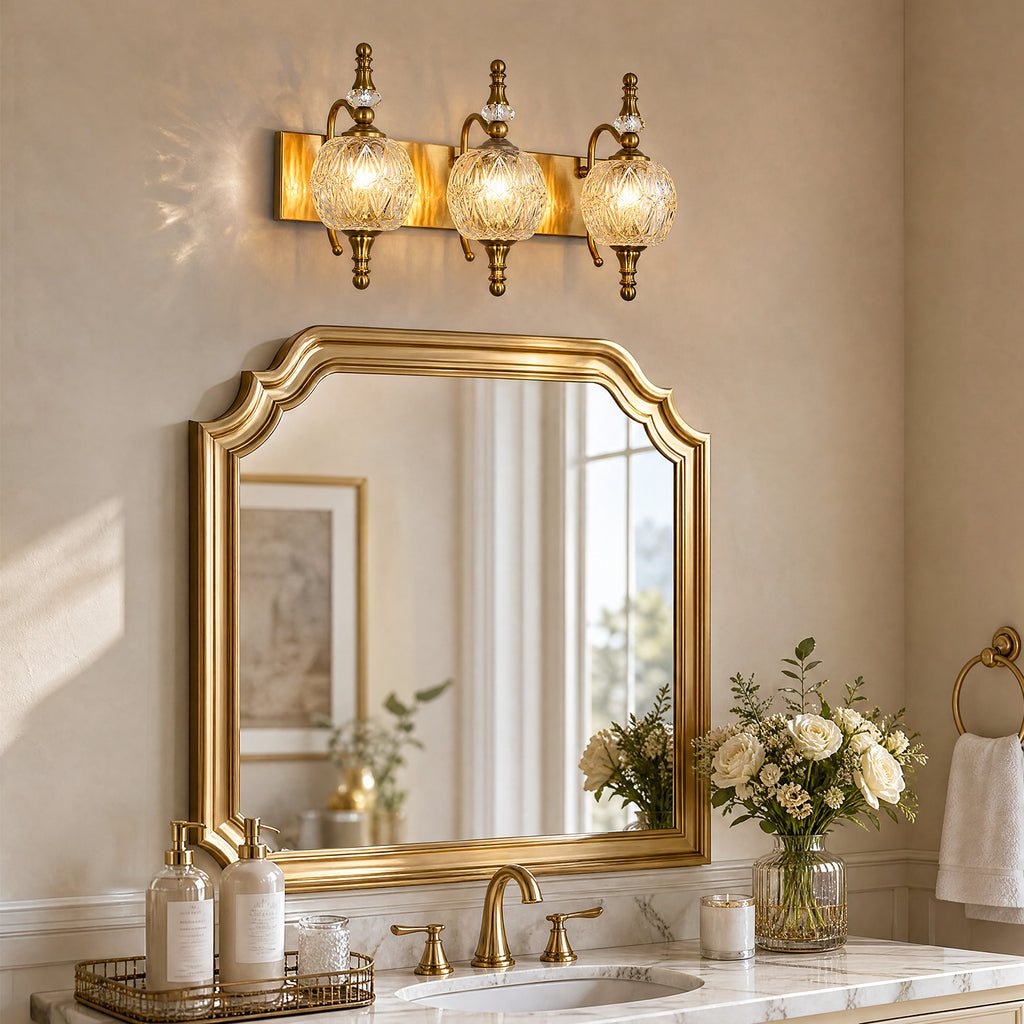 Classic Vintage Round Textured Glass Bathroom Vanity Light