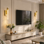 Luxury Long Tube Seeded Bubble Glass Gold Wall Sconce Set of Two