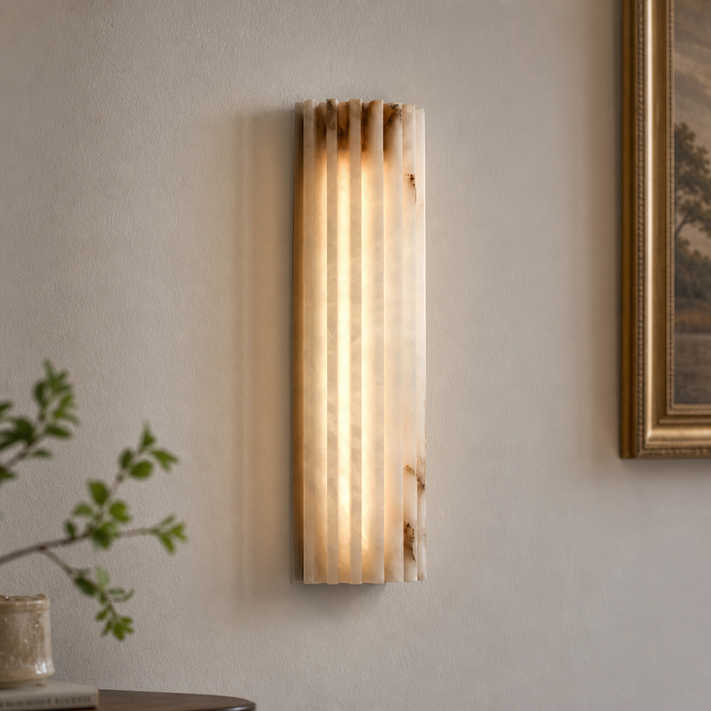 Vertical Ribbed Stone Alabaster LED Wall Sconce for Bedrooms