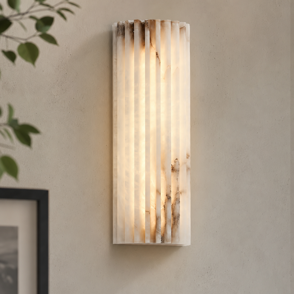 Vertical Ribbed Stone Alabaster LED Wall Sconce for Bedrooms