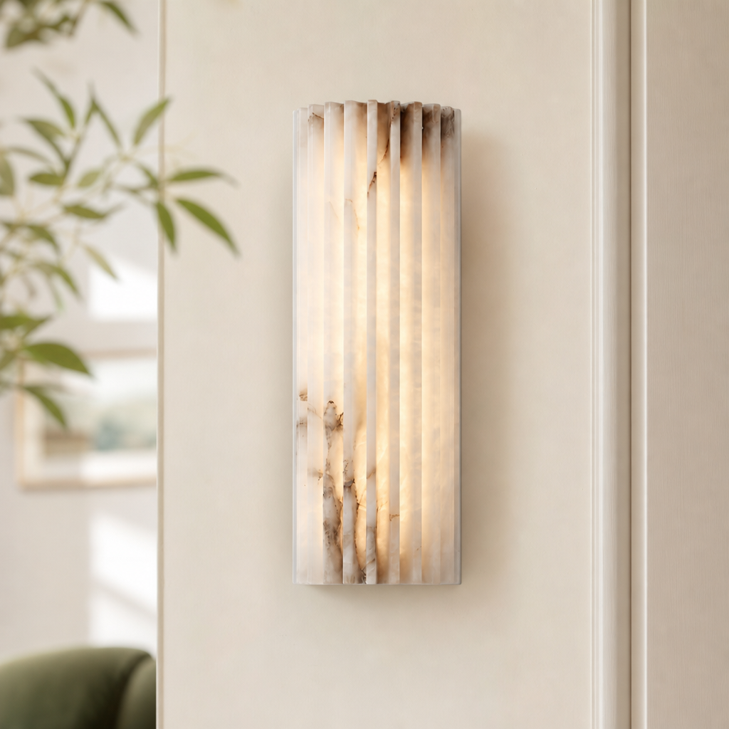 Vertical Ribbed Stone Alabaster LED Wall Sconce for Bedrooms