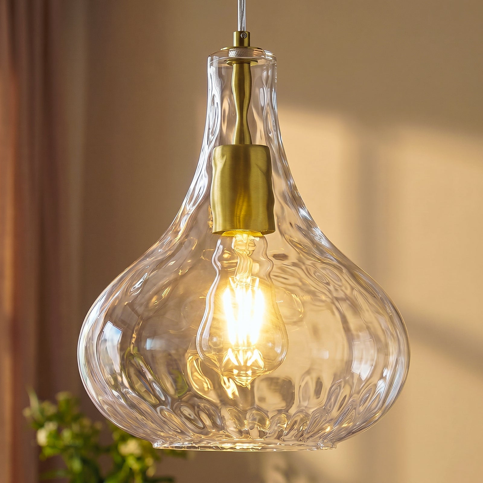 Modern Farmhouse Clear Teardrop Hammered Glass Pendant Light