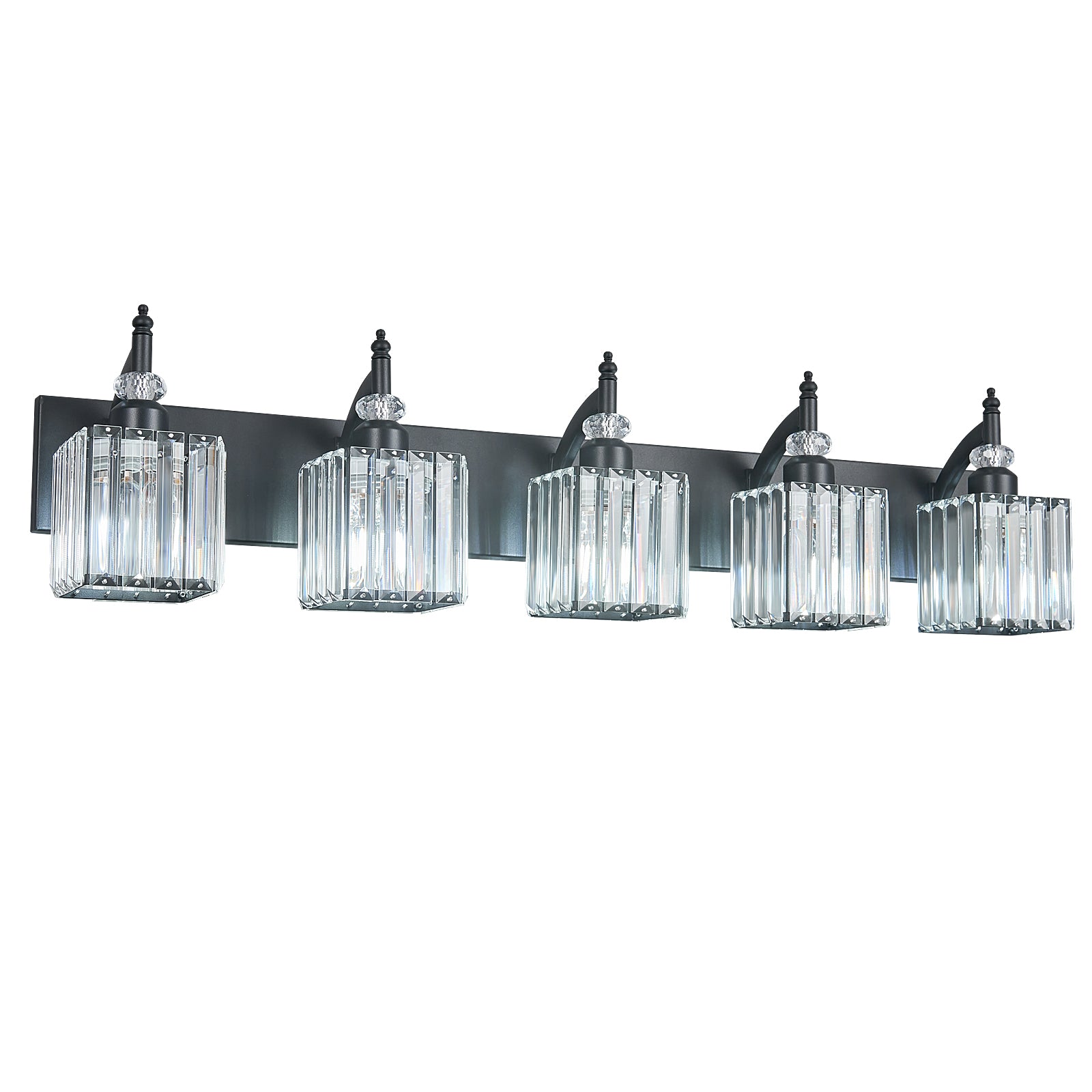 Transitional Luxury Square Prism Fluted Crystal Bathroom Vanity Light