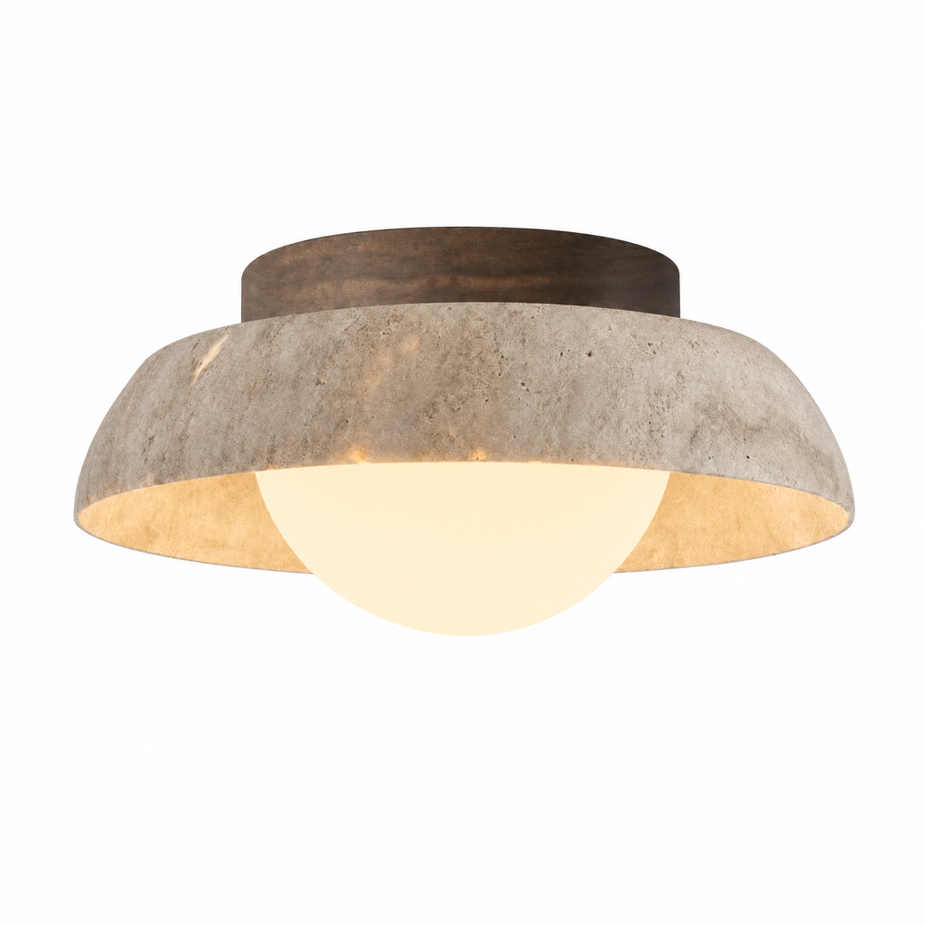 Wabi Sabi Bowl-shaped Travertine Flush Mount Ceiling Light