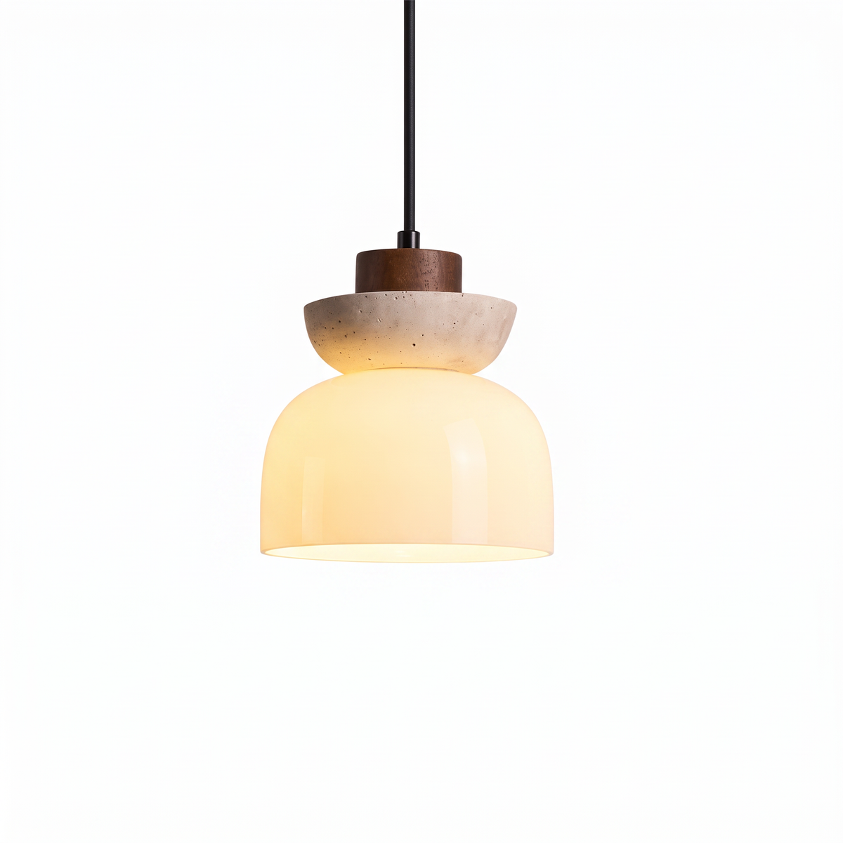 Modern Stacked Dome Travertine Glass Wood Pendant Light
