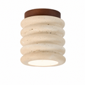 Modern Ribbed Cylinder Travertine Wood Flush Mount Ceiling Light