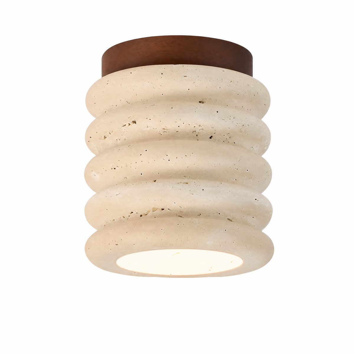 Modern Ribbed Cylinder Travertine Wood Flush Mount Ceiling Light