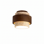 Modern Stacked Cylinder Travertine Metal Semi Flush LED Ceiling Light