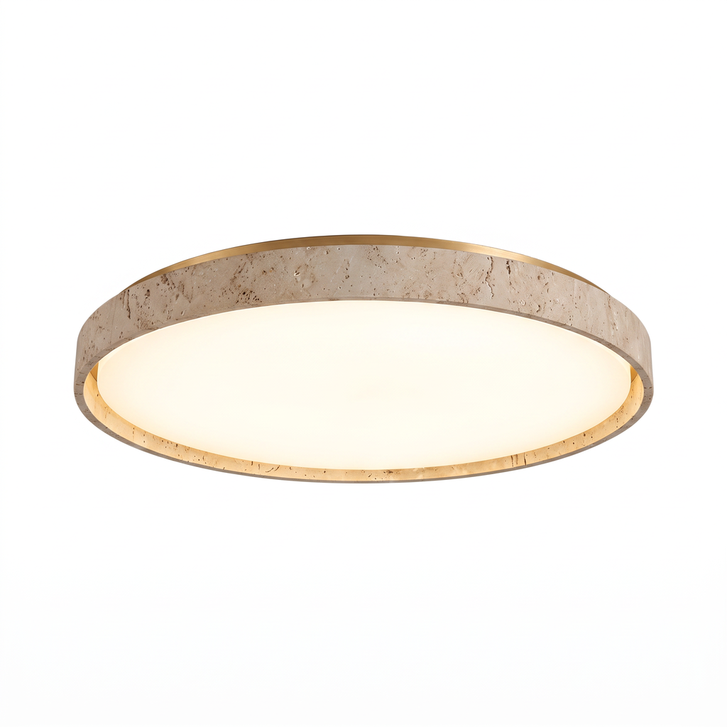 Modern Thin Round Travertine Flush Mount LED Ceiling Light