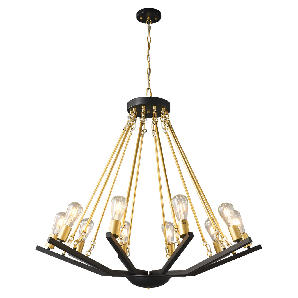 Industrial Two-Tone Frame Geometric BlackGold Wagon Wheel Chandelier