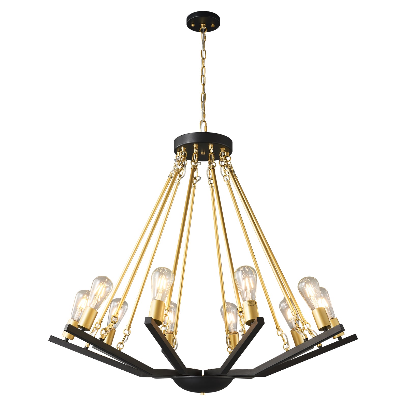 Industrial Two-Tone Frame Geometric BlackGold Wagon Wheel Chandelier