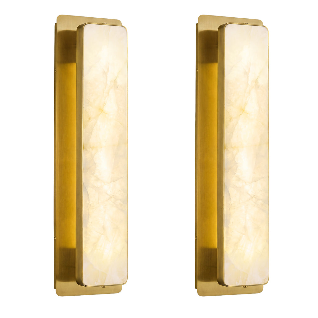 Modern Vertical Rectangular Natural Alabaster Stone LED Wall Sconce