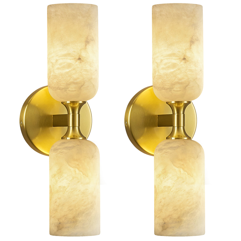Modern Transitional Vertical Double Cylinder Natural Alabaster Wall Sconce