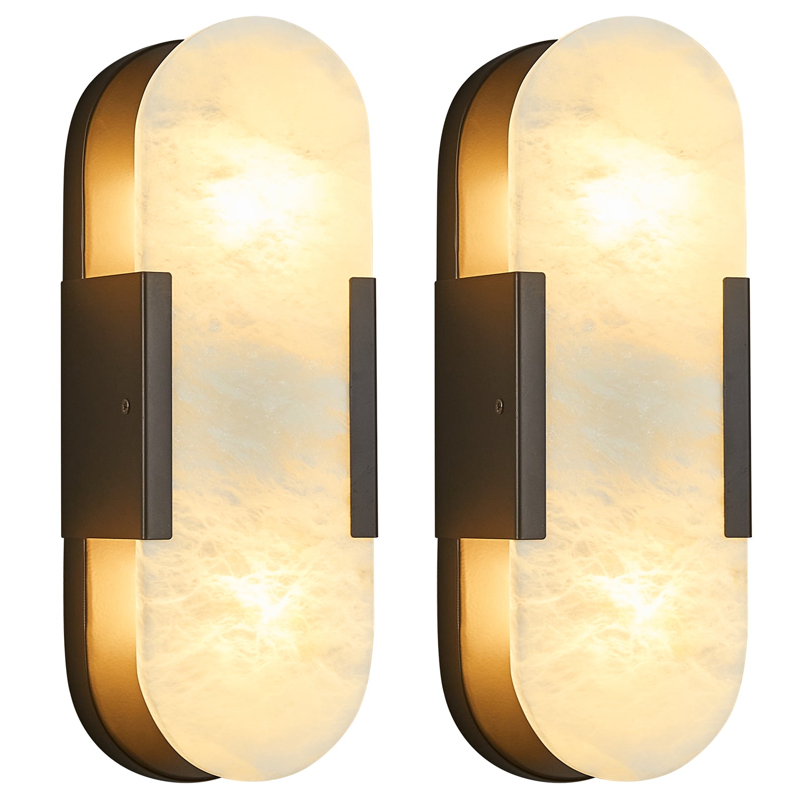 Minimal Luxury Elongated Oval Natural Alabaster Stone Wall Sconce