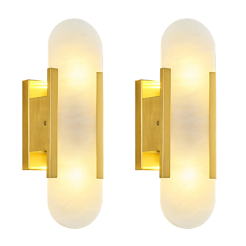 Vertical Long Oval Natural Alabaster Wall Sconce