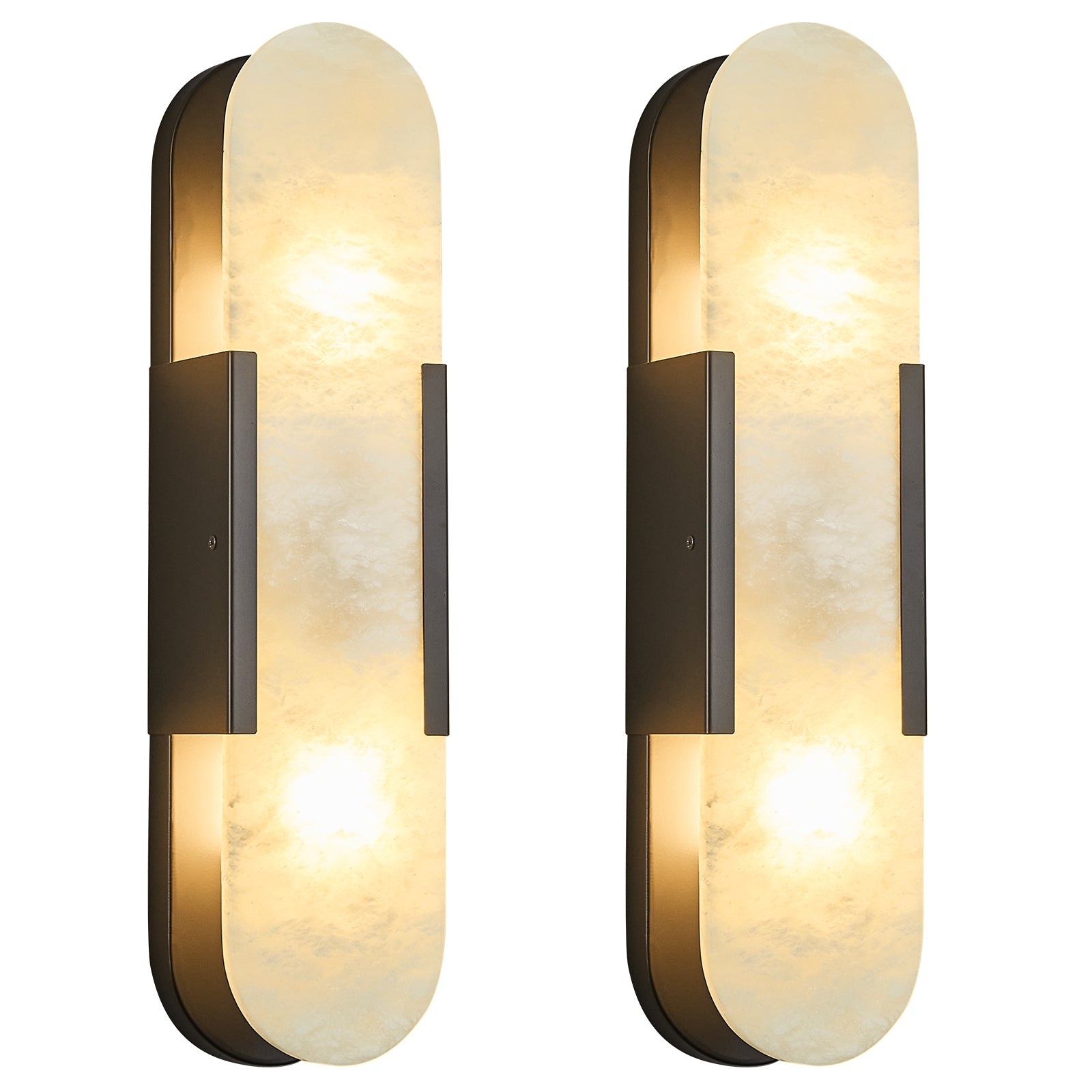 Minimal Luxury Elongated Oval Natural Alabaster Stone Wall Sconce