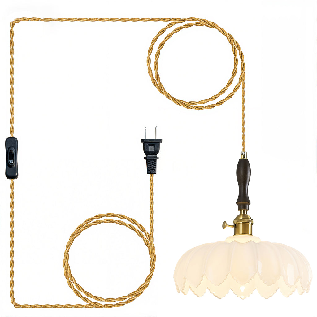 Retro Scalloped Petal Glass Hanging Pendant Light