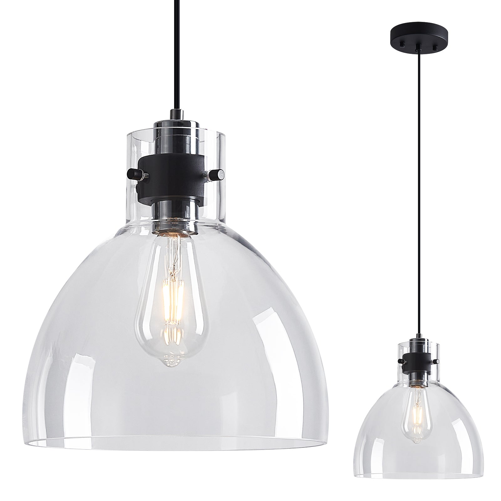 Industrial Farmhouse Dome Clear Glass Single Pendant Light