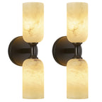 Modern Transitional Vertical Double Cylinder Natural Alabaster Wall Sconce