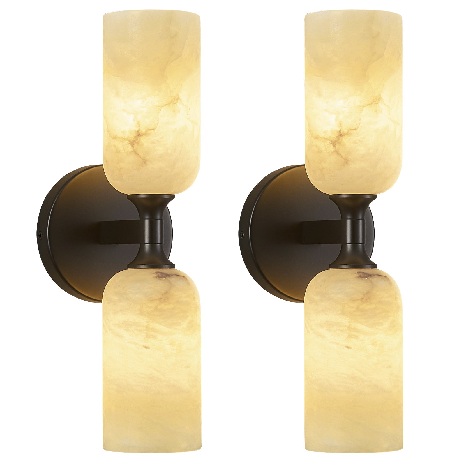 Modern Transitional Vertical Double Cylinder Natural Alabaster Wall Sconce