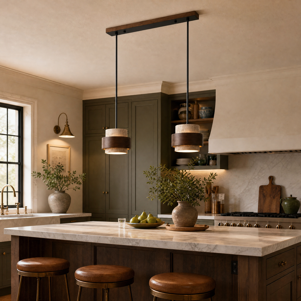 Modern Tiered Cylinder Travertine Pendant Light