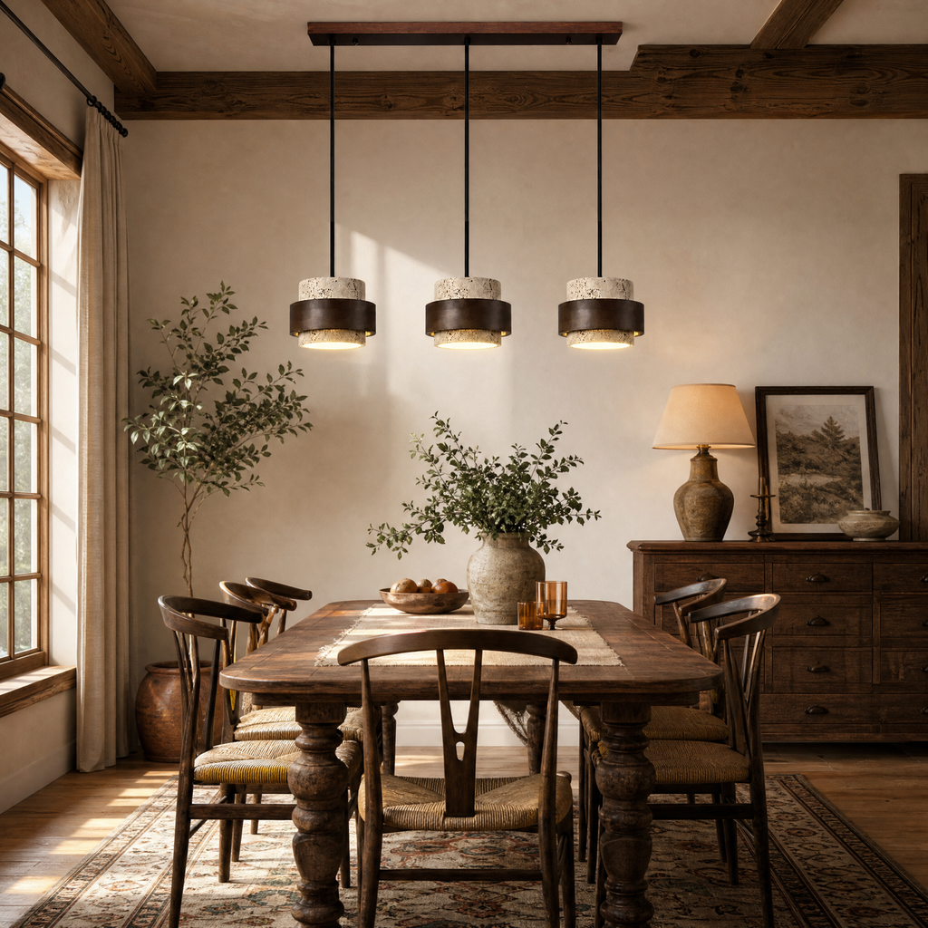 Modern Tiered Cylinder Travertine Pendant Light