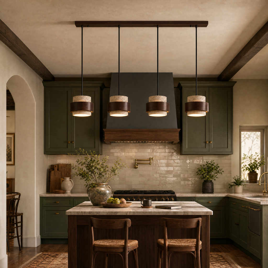 Modern Tiered Cylinder Travertine Pendant Light