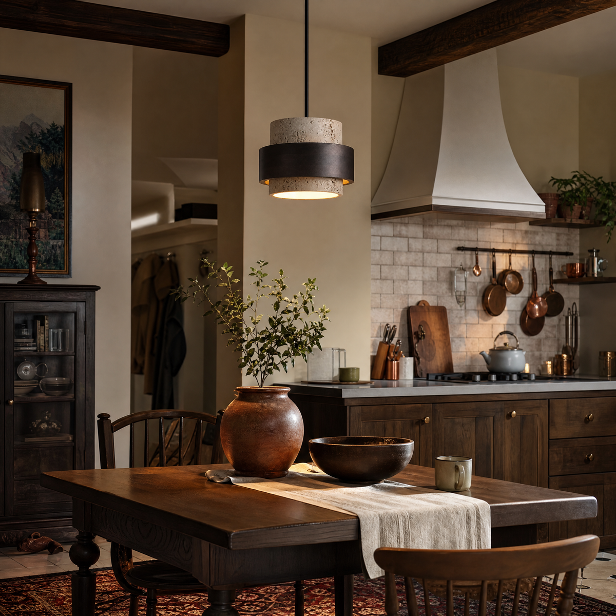 Modern Tiered Cylinder Travertine Pendant Light