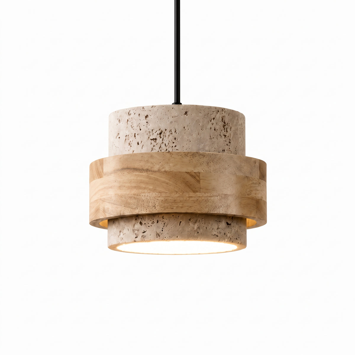 Modern Tiered Cylinder Travertine Pendant Light