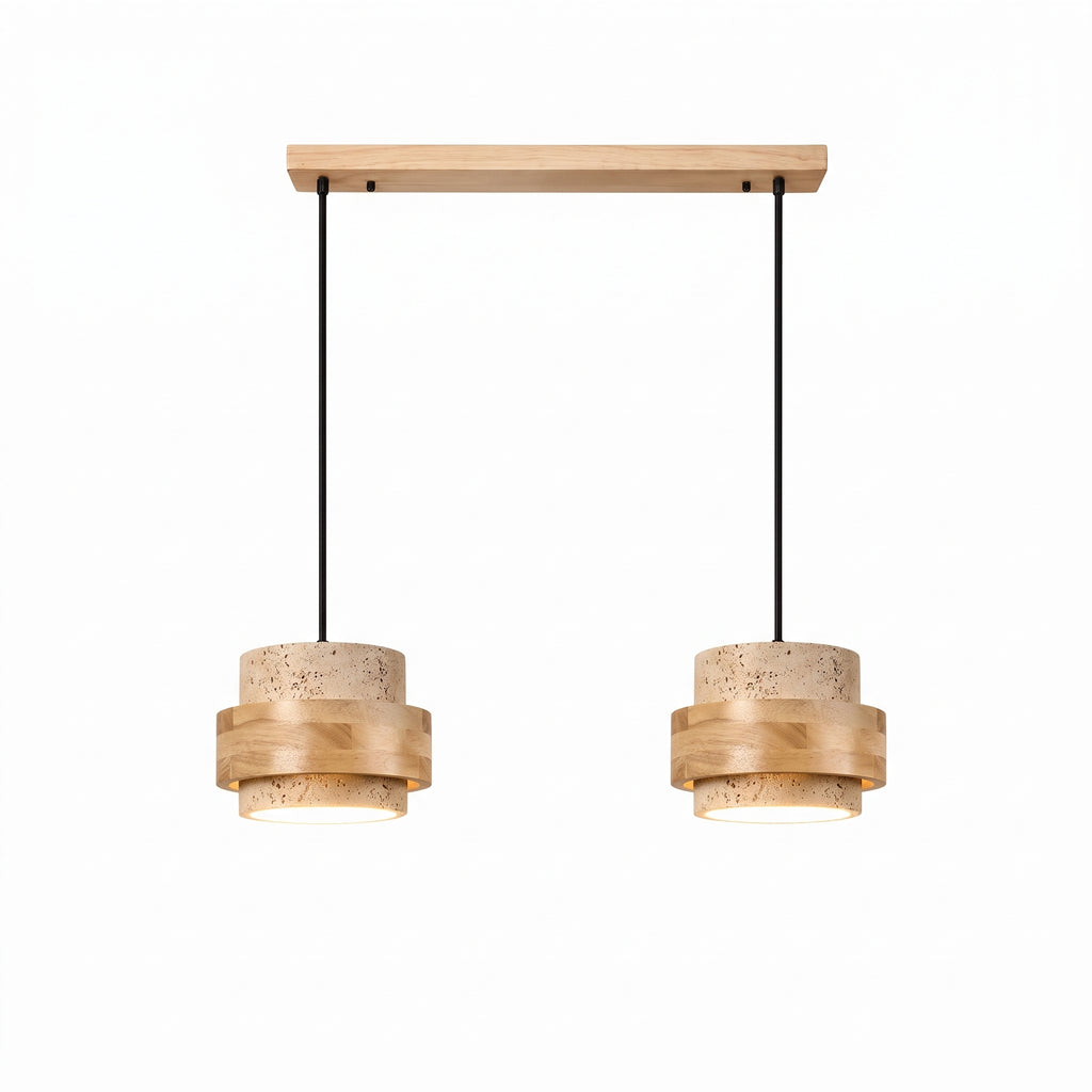 Modern Tiered Cylinder Travertine Pendant Light