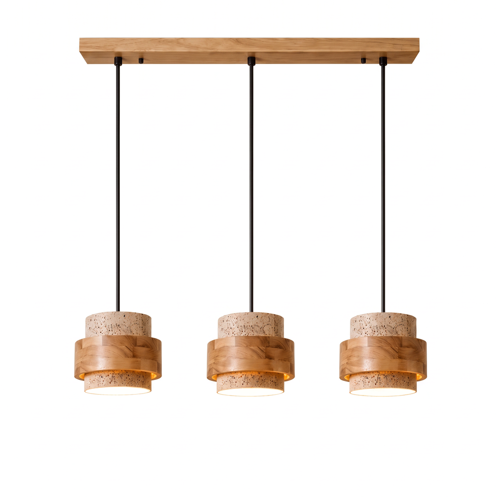Modern Tiered Cylinder Travertine Pendant Light