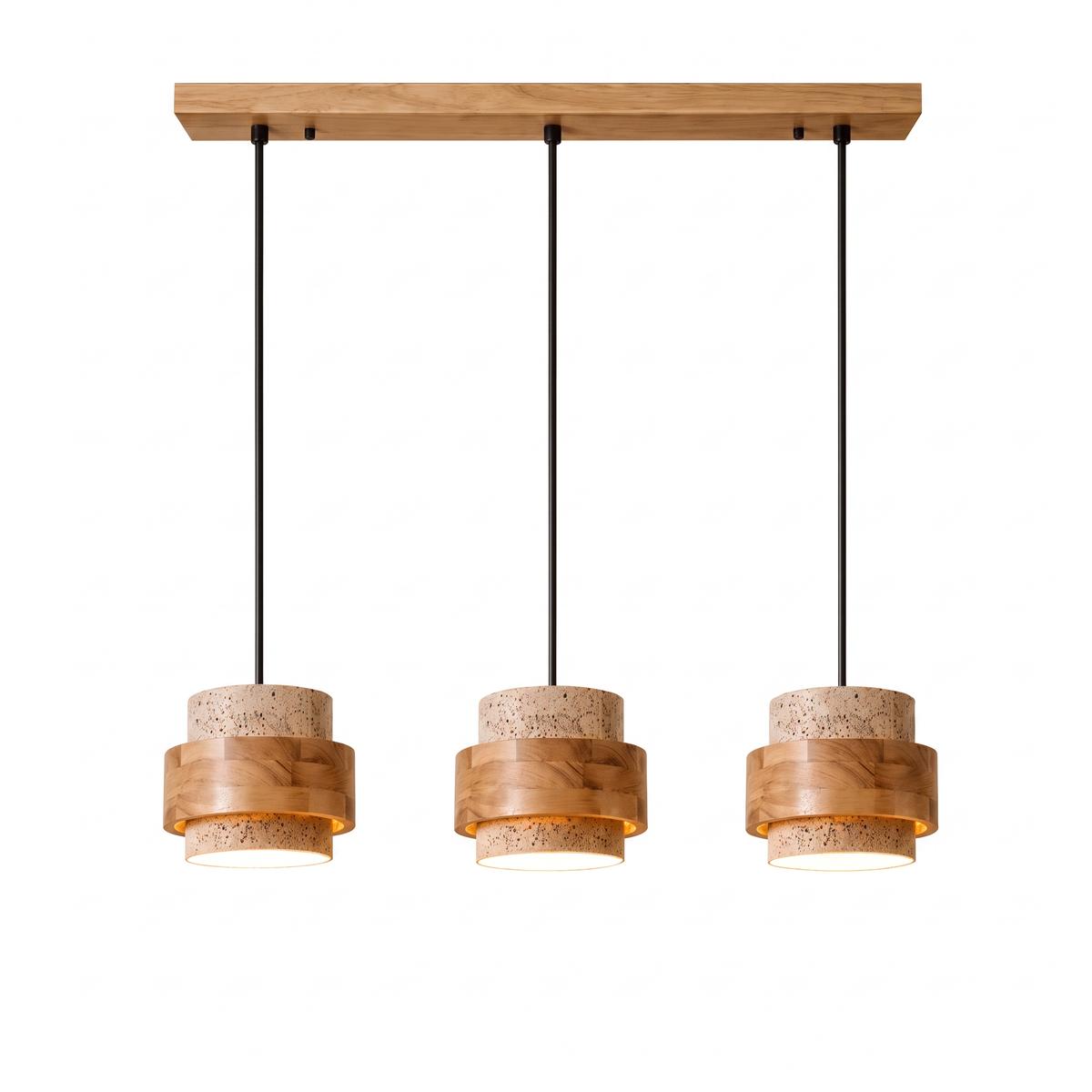 Modern Tiered Cylinder Travertine Pendant Light