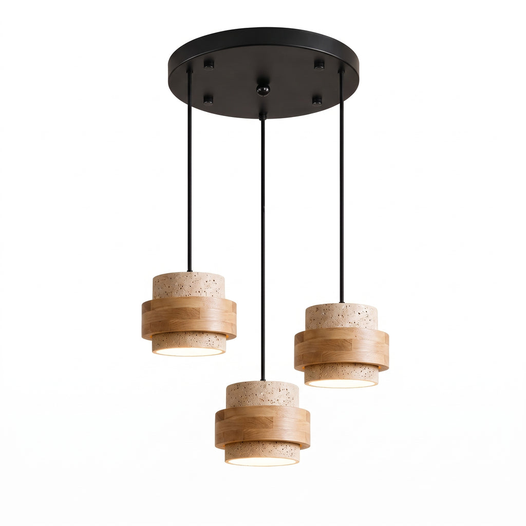 Modern Tiered Cylinder Travertine Pendant Light