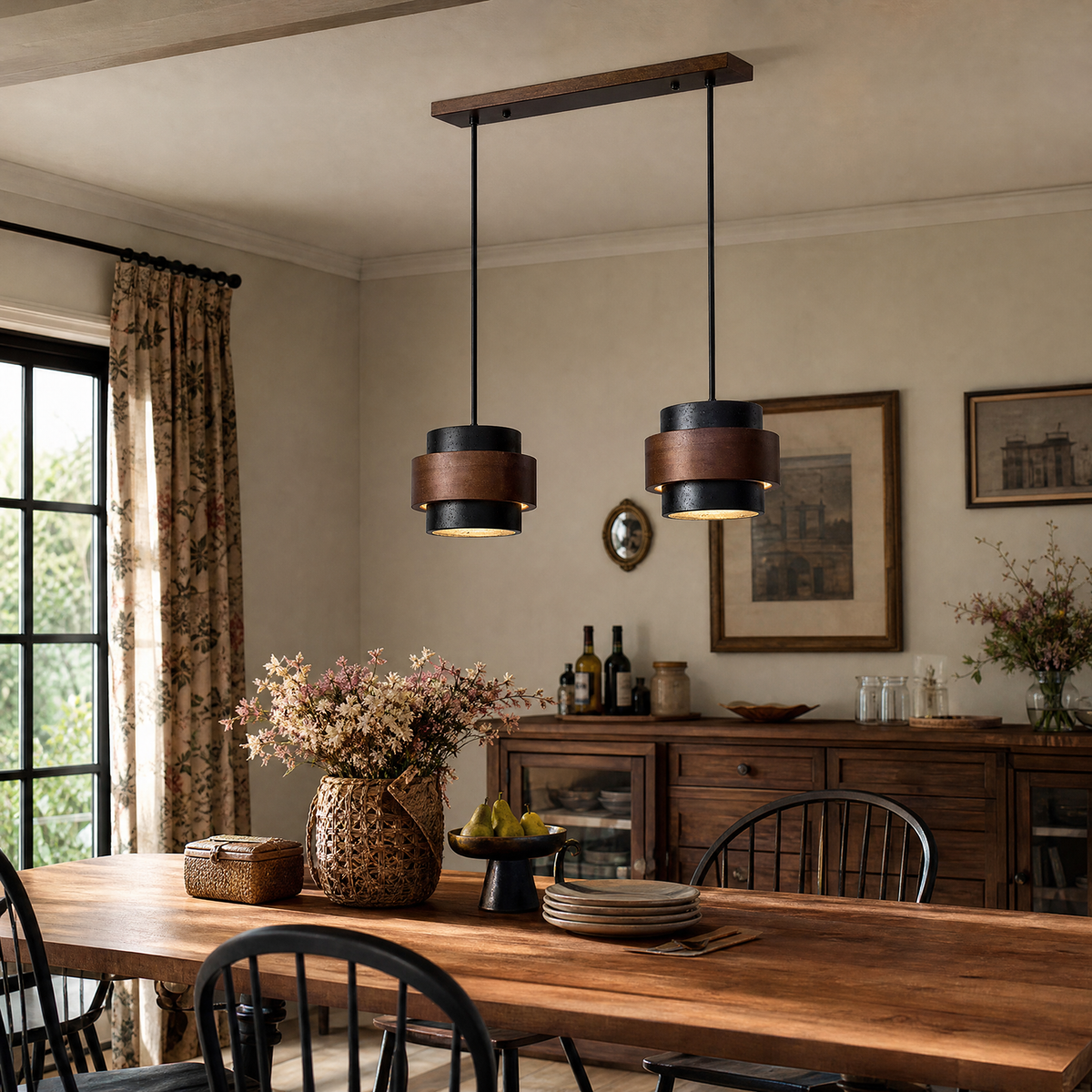 Modern Tiered Cylinder Travertine Pendant Light