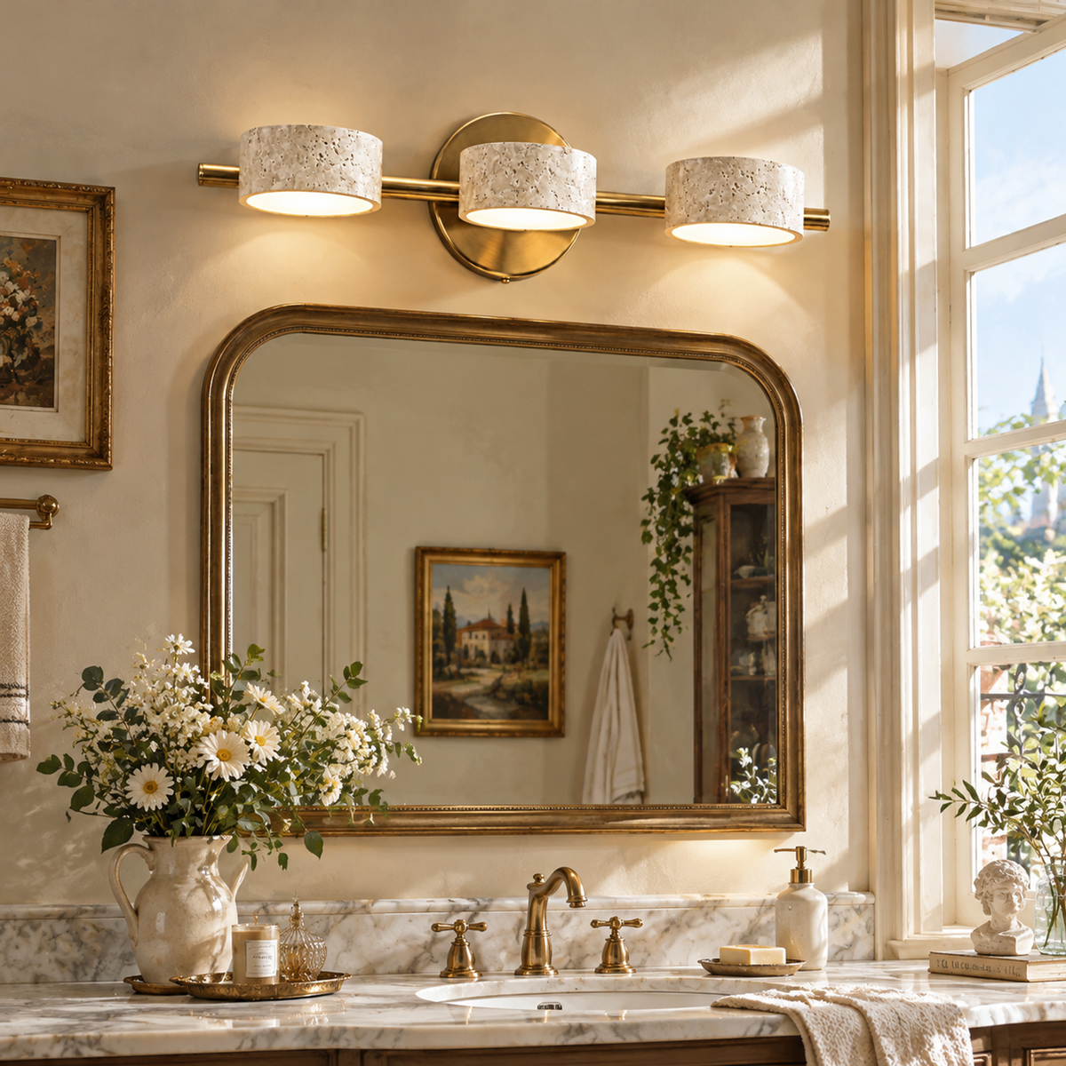 Modern Double Cylinder Travertine LED Vanity Wall Light