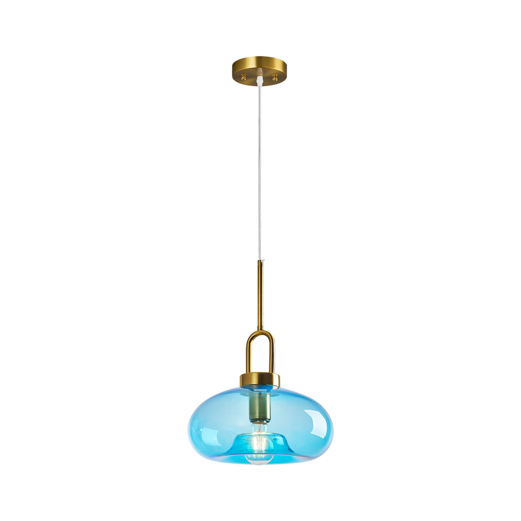 Minimalist Oval Shaped Glass Pendant Light with U-shaped Brass Handle