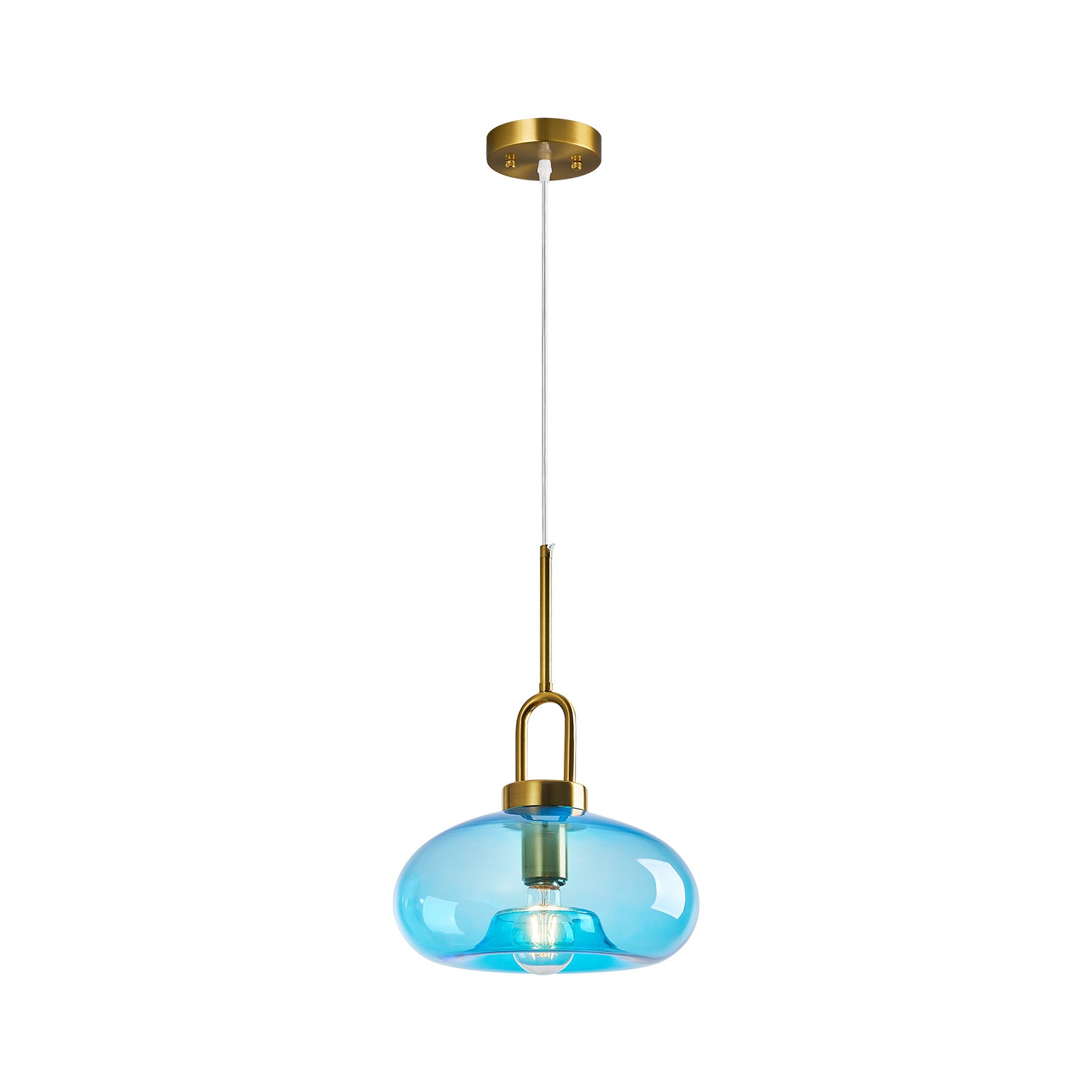 Minimalist Oval Shaped Glass Pendant Light with U-shaped Brass Handle